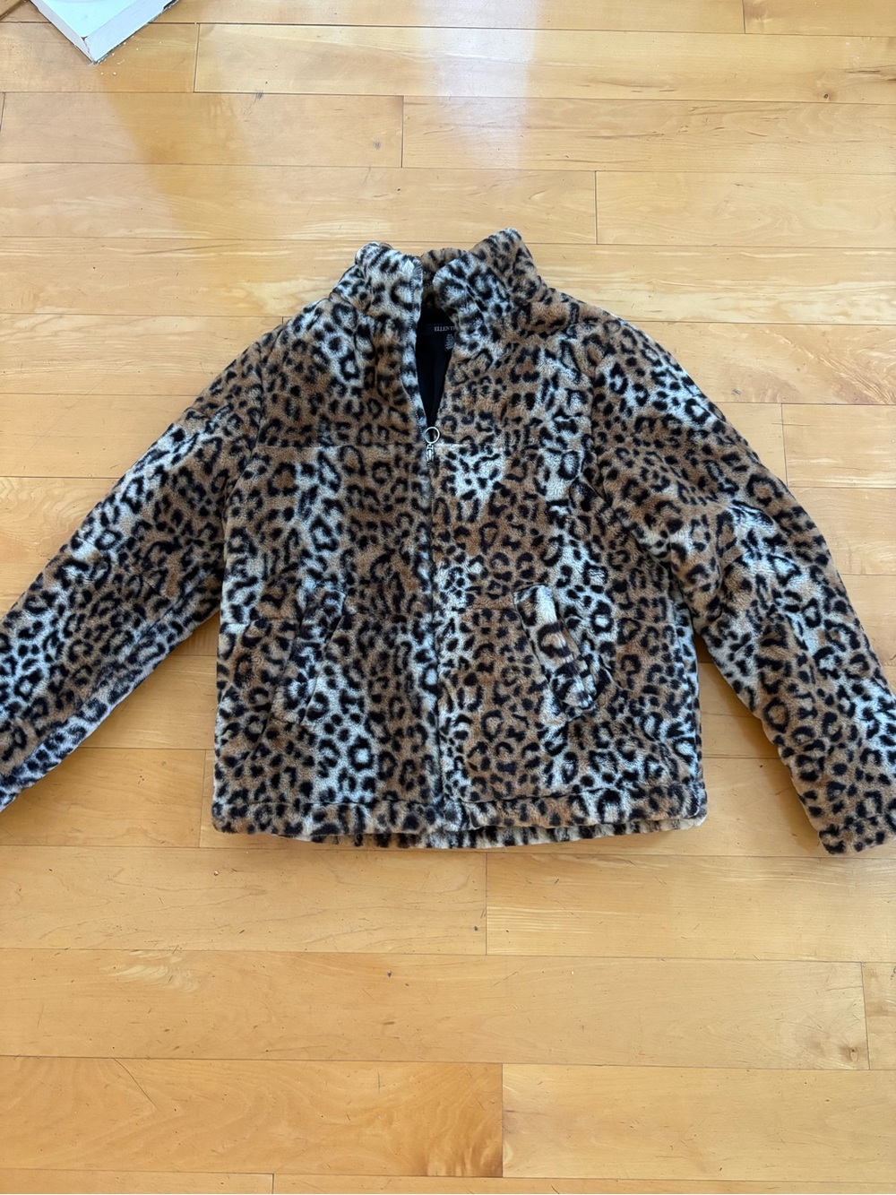 Ellen Tracy Leopard Faux Fur Puffer Jacket - Brown Black